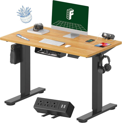 EN2 Height Adjustable Electric Standing Desk - 48"x30" with Clamp Power Strip & Cable Management (Gray Frame + Mahogany Top)
