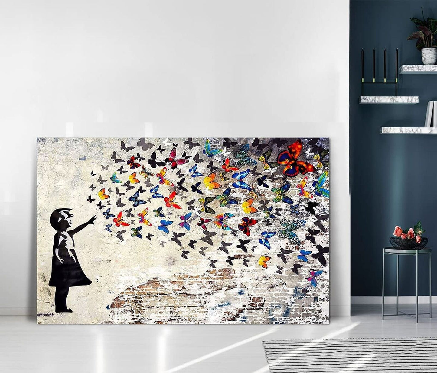 Colorful Graffiti Street Canvas Wall Art Funny Butterfly Banksy Street Art Mu...