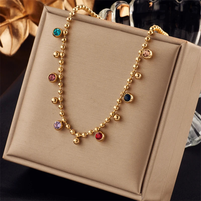 316L Stainless Steel Gold Color Crystal Necklace for Women Punk Street Trend Snake Chain Choker Girls Jewelry Gifts