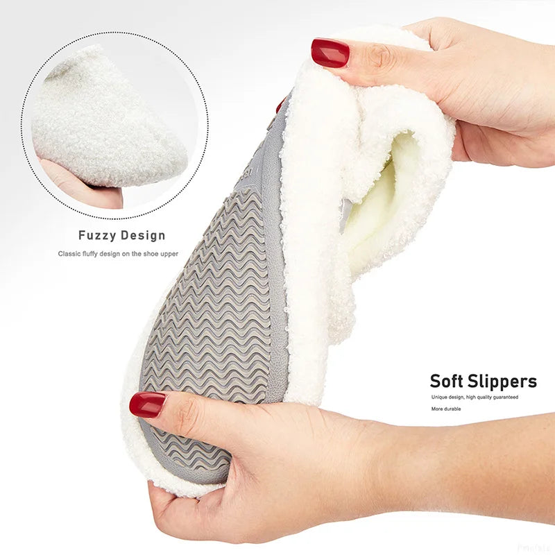 Fuzzy House Slippers for Women Warm Comfort Solid Bedroom Shoes Non-Slip Winter Plush Slippers