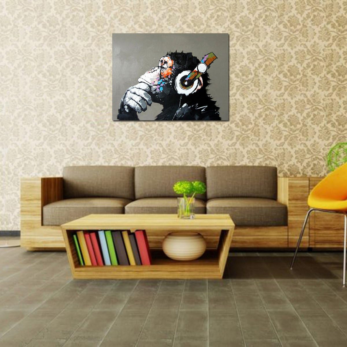 Vibrant Hand-Painted Monkey and Gorilla Oil Canvas Art - Perfect for Living Room Wall Decor!