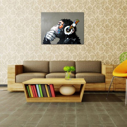 Vibrant Hand-Painted Monkey and Gorilla Oil Canvas Art - Perfect for Living Room Wall Decor!