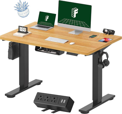 EN2 Height Adjustable Electric Standing Desk - 48"x30" with Clamp Power Strip & Cable Management (Gray Frame + Mahogany Top)