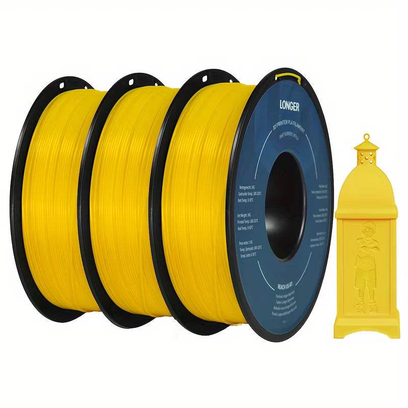 Premium 3KG PLA 3D Printing Filament Set - 1KG Light Gold, 1KG Silver, 1KG Yellow, 1.75mm Diameter