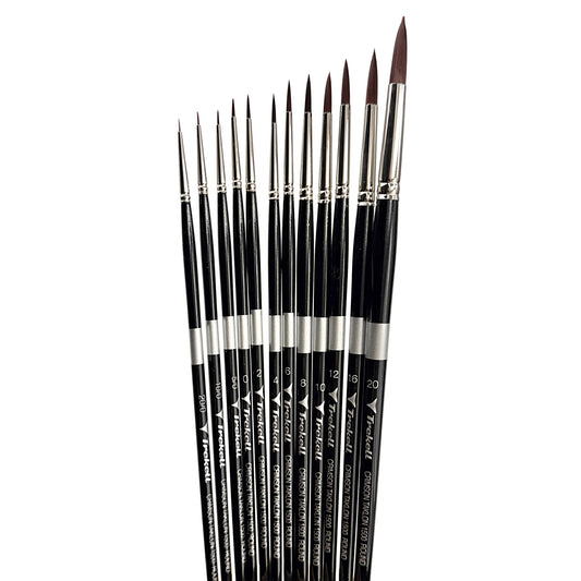 Trekell Crimson Taklon Long Handle Artist Brush - Complete Set - Round