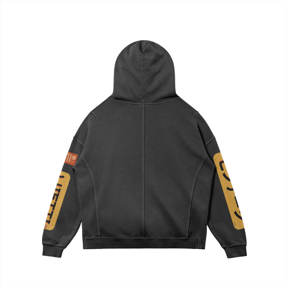 Superior Quality Oversized Japanese Script Turtle Neck Hoodie Slit Sides Thumb holes