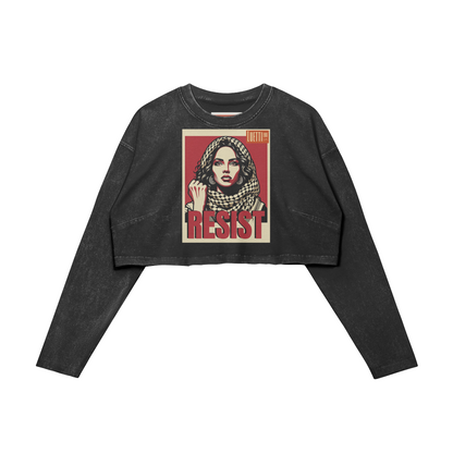 "RESIST" Cropped Washed Raw Hem Long Sleeve [Discontinued]￼